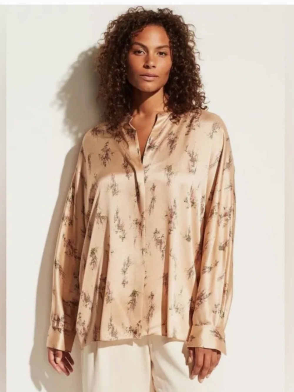 Vince Champagne Satin Silk Floral Blouse XXL